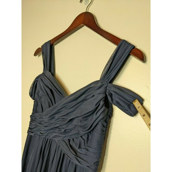 David's Bridal A-Line V-neck Short Chiffon Bridesmaid Dress Ruffle Navy Blue - Picture 7 of 8